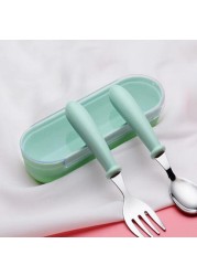 Baby gadgets cutlery set children utensils stainless steel baby dinnerware cutlery cartoon infant food feeding spoon fork