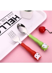 Baby gadgets cutlery set children utensils stainless steel baby dinnerware cutlery cartoon infant food feeding spoon fork