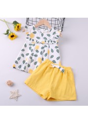 2022 New Summer Suit Clothing Sets Pattern Leaf Print Sleeveless Top+Pants 2pcs Kids Clothes Children's Clothing Girls Clothes