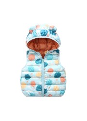 Baby Boy Winter Down Vest Cute Ear Hooded Puffer Vest Cartoon Lightweight Waistcoat Vest For Baby Girls Boys 6M-6Y