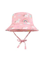 Spring Summer Sun Shading Fisherman Hat Kids Rainbow Stripe Bucket Cap Child Adjustable Portable Hat