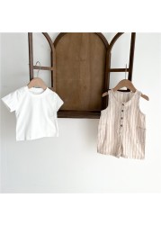 2pcs Toddler Girl Clothes Set Baby Boys Girls White Sleeveless T-shirt Jumpsuit Summer Fashion Baby Clothes