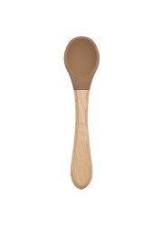 Wooden Feeding Handle Silicone Spoon For Baby Utensils Eat Soild Food Kids Training Ability Manipulation Children's Tableware