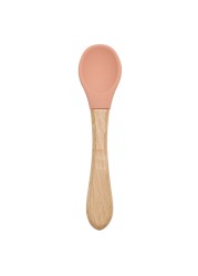 Wooden Feeding Handle Silicone Spoon For Baby Utensils Eat Soild Food Kids Training Ability Manipulation Children's Tableware