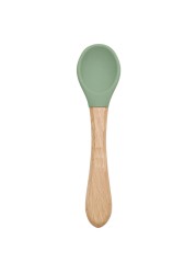 Wooden Feeding Handle Silicone Spoon For Baby Utensils Eat Soild Food Kids Training Ability Manipulation Children's Tableware