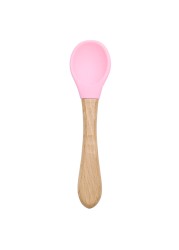 Wooden Feeding Handle Silicone Spoon For Baby Utensils Eat Soild Food Kids Training Ability Manipulation Children's Tableware