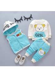 Baby Boys Girls Warm T-shirt Waistcoat Pants Set Infant Clothing Kids Overalls Tracksuit Children Tracksuit Toddler Clothe