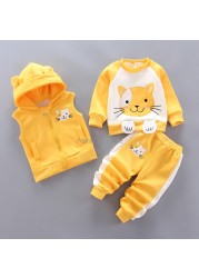 Baby Boys Girls Warm T-shirt Waistcoat Pants Set Infant Clothing Kids Overalls Tracksuit Children Tracksuit Toddler Clothe