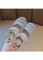 Baby Girls Sandals Hollow Party Sandals Summer 2022 Fashion Pearl Princess Shoes Bow Rhinestone Single Kids Sandals Q329