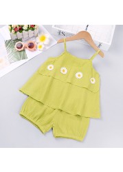 Summer Children Girls Dress Ribbed Knitted Girls Ruffles Princess Dresses Casual Teenage Daily Kids Clothes 1-4Y JYF