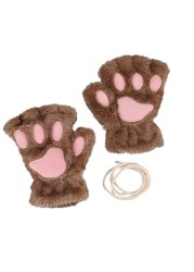 Cute Cat Paw Plush Fingerless Gloves Winter Warm Faux Fur Gloves Half Finger Gloves Lovely Bear Paw Gloves For Women Girls