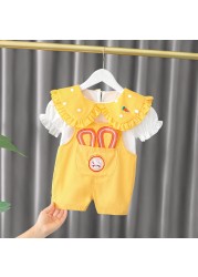 2022 Summer Fashion Cute Baby Girls Clothing Sets Baby Boy Casual Clothes T-shirt Rabbit Overalls Children Kids Clothes