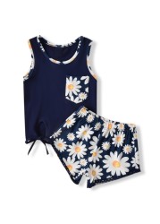 Summer Casual Cool Suits Home Wear 1-4 Years Kids Girl Clothes Set Girls Tracksuit Outfit Sleeveless Tank Top Shorts Set