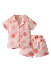 100 Cotton Children's Sleepwear Pajamas Kids Girls Clothes Toddler Girls Button Down Sleepwear Pajamas Suits Girl Sets