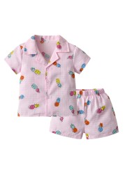 100 Cotton Children's Sleepwear Pajamas Kids Girls Clothes Toddler Girls Button Down Sleepwear Pajamas Suits Girl Sets