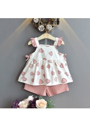 Girls clothing sets 2022 summer chiffon top shorts 2pcs children's clothing for girls kids casual suits blouses T-shirt + short pants