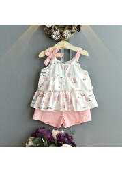 Girls clothing sets 2022 summer chiffon top shorts 2pcs children's clothing for girls kids casual suits blouses T-shirt + short pants