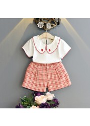 Girls clothing sets 2022 summer chiffon top shorts 2pcs children's clothing for girls kids casual suits blouses T-shirt + short pants