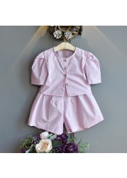 Girls clothing sets 2022 summer chiffon top shorts 2pcs children's clothing for girls kids casual suits blouses T-shirt + short pants