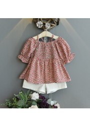 Girls clothing sets 2022 summer chiffon top shorts 2pcs children's clothing for girls kids casual suits blouses T-shirt + short pants