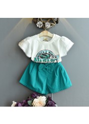 Girls clothing sets 2022 summer chiffon top shorts 2pcs children's clothing for girls kids casual suits blouses T-shirt + short pants