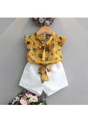 Girls clothing sets 2022 summer chiffon top shorts 2pcs children's clothing for girls kids casual suits blouses T-shirt + short pants