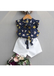 Girls clothing sets 2022 summer chiffon top shorts 2pcs children's clothing for girls kids casual suits blouses T-shirt + short pants