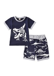 2pcs/set Children's Clothing Boys Dinosaur Casaul Short Sleeve Shorts Set Suit Cute Cartoon Boys Clothes Set 1-6 Years