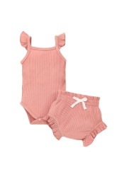 Summer Newborn Infant Baby Girls Ribbed Romper Triangle Pants Solid Color Baby Sets Toddler Outfits 0-18 Months For Baby