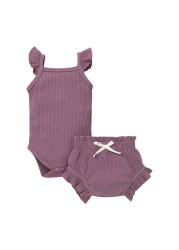 Summer Newborn Infant Baby Girls Ribbed Romper Triangle Pants Solid Color Baby Sets Toddler Outfits 0-18 Months For Baby