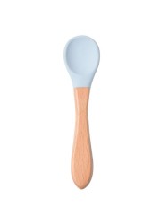 Baby Silicone Bowl Feeding Tableware Children Suction Bowl Plate Wooden Handle Silicone Spoon Dish Set For Baby Kitchen Utensils