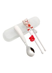 1 Pair Cartoon Learning Chop Sticks Reusable Training Baby Chopsticks or Feeding Spoon Tableware Learning Eating Set with Box