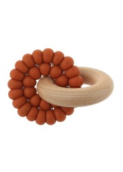 Baby Silicone And Natural Wooden Teether Ring Infant Bangle Teether Toys Develop Sensory Skills Montessori Toy