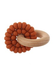 Baby Silicone And Natural Wooden Teether Ring Infant Bangle Teether Toys Develop Sensory Skills Montessori Toy