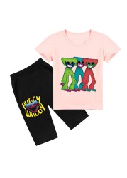 Children Poppy Playtime Tshirt Kids Game Horror Huggie Wugy Clothes Boy Short Sleeve T-shirt + Pants 2pcs Set Baby Girl Outfit