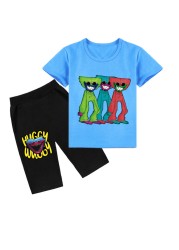 Children Poppy Playtime Tshirt Kids Game Horror Huggie Wugy Clothes Boy Short Sleeve T-shirt + Pants 2pcs Set Baby Girl Outfit