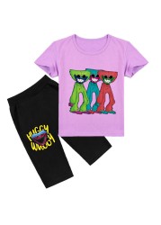 Children Poppy Playtime Tshirt Kids Game Horror Huggie Wugy Clothes Boy Short Sleeve T-shirt + Pants 2pcs Set Baby Girl Outfit