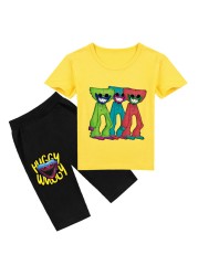 Children Poppy Playtime Tshirt Kids Game Horror Huggie Wugy Clothes Boy Short Sleeve T-shirt + Pants 2pcs Set Baby Girl Outfit