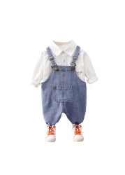 summer baby long sleeve denim shirt straps shorts casual suit boy clothing set children sets 1-4 years for baby