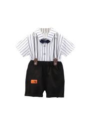 Summer Kids Boys Striped Shirt Straps Shorts Baby Boy Clothing Sets Short Sleeve Genetleman Suit 1-4 Years For Baby