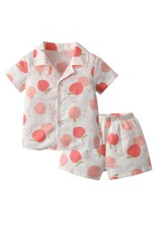 Pineapple Print Cotton Girls Sleepwear Kids Pajamas Sets Summer Short Sleeve Loafers Suits Girl Sets Summer Kids Clothes