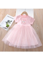 Summer Korean Lovely Lace Elsa Frozen Baby Clothes Short Sleeve Princess Dress Birthday Party Little Girls Costume Vestidos