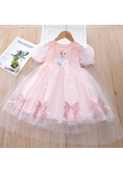 Summer Korean Lovely Lace Elsa Frozen Baby Clothes Short Sleeve Princess Dress Birthday Party Little Girls Costume Vestidos