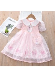 Summer Korean Lovely Lace Elsa Frozen Baby Clothes Short Sleeve Princess Dress Birthday Party Little Girls Costume Vestidos