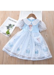 Summer Korean Lovely Lace Elsa Frozen Baby Clothes Short Sleeve Princess Dress Birthday Party Little Girls Costume Vestidos