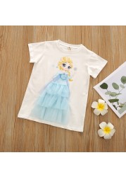 Summer Korean Lovely Lace Elsa Frozen Baby Clothes Short Sleeve Princess Dress Birthday Party Little Girls Costume Vestidos