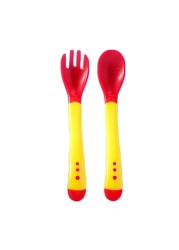 Children spoon and fork baby safety temperature sensor children feeding dishes kitchen spoons for kids