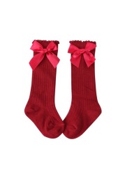 Kids Children Girls Socks With Bows Cotton Baby Girls Socks Soft Toddlers Long Socks For Kids Princess Knee High Socks