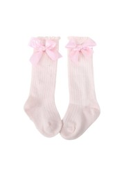 Kids Children Girls Socks With Bows Cotton Baby Girls Socks Soft Toddlers Long Socks For Kids Princess Knee High Socks