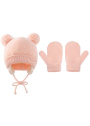 Winter Protection Baby Hats Kids Autumn Warm Knitted Winter Hat Newborn Baby Cute Gloves Hats For 6-48 Months